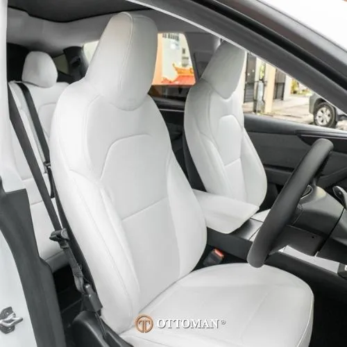 Tesla Model Y with Full White Ottoman seat covers